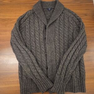Gap Men’s Shawl Collar Cable Knit Cardigan Sweater, Dark Heather Gray  Brown MED